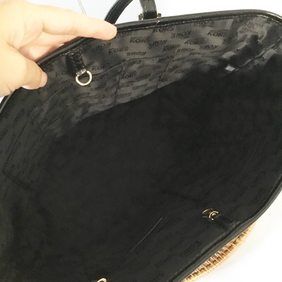 Michael Kors Black Shoulder Bag Purse Embossed Monogram Tote - Picture 6 of 8